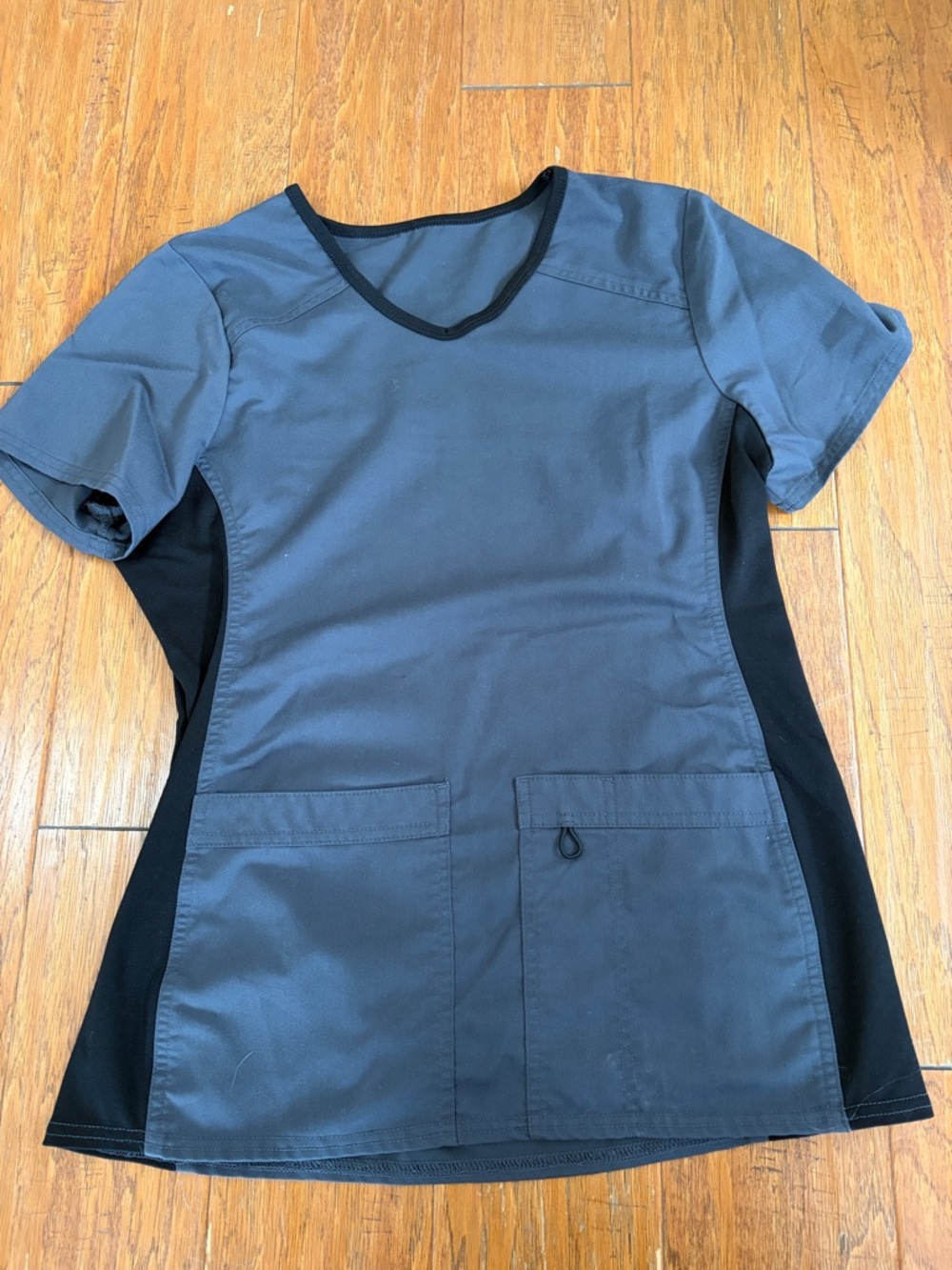 Two-Tone Gray and Black V-Neck Scrub Top